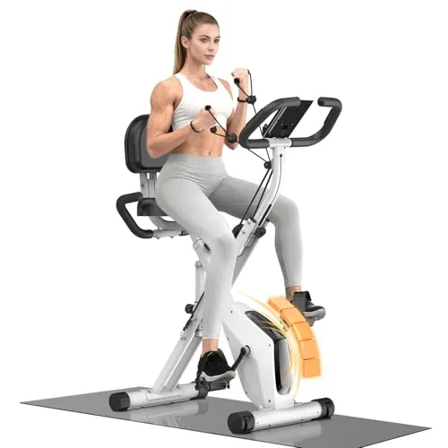Botifly Bicicleta estática plegable de casa 4 en 1, bicicleta magnética plegable, resistencia magnética ajustable a 16 niveles, monitor LCD y sensor de frecuencia cardíaca