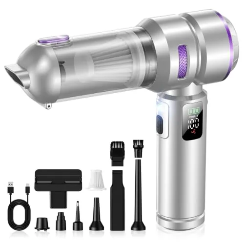 SLOKSFil Aspiradora de Mano 4-en-1, 28000Pa/100W, 3 Velocidades, Motor 240000 RPM, Pantalla LCD, Batería 6000mAh, Aspirador Portátil para Coche, Hogar, Cocina, Sofá, Oficina, Limpieza Pelos Mascotas