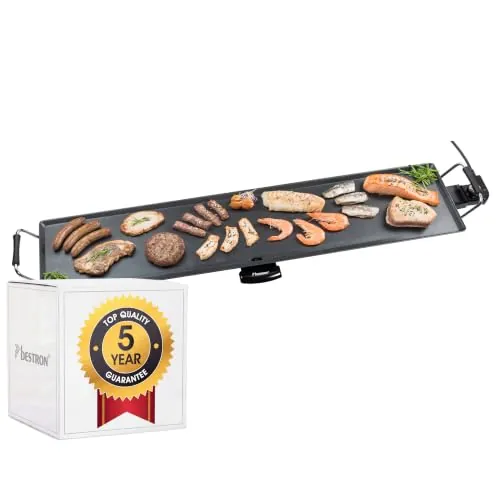 Bestron XXXL Plancha electrica para cocinar, plancha cocina con revestimiento antiadherente, Parrilla eléctrica para hasta 10 personas, 2000 vatios, color: negro