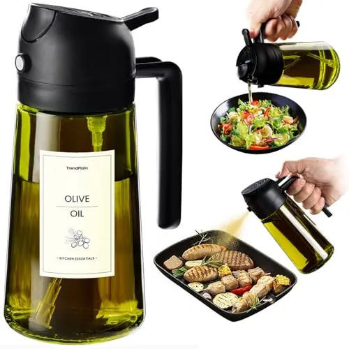 TrendPlain Pulverizador Aceite Spray 470ml - 2 en 1 Spray Aceite Cocina, Dispensadora para Freidora de Aire, Ensaladas, Vinagre y Accesorios Cocina (1 unidad, Negro-1)