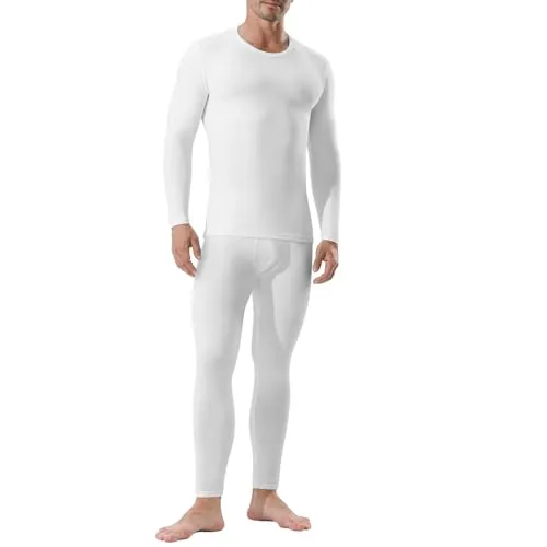 Channo Ropa Interior Térmica para Hombre: Camiseta Manga Larga y Pantalones Térmicos - Ideal para Correr y Esquiar Blanco L