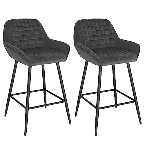 WOLTU Juego de 2 Taburetes de Bar con Respaldo Terciopelo, Gris Oscuro | para Comedor, Salón y Cafetería