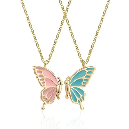 THQAE 2 Pieza Collares de Amistad para Mujeres y Niñas, Collar BFF, Colgante de Joyería de Mariposa, Regalo de Cumpleaños para Mejor Amiga