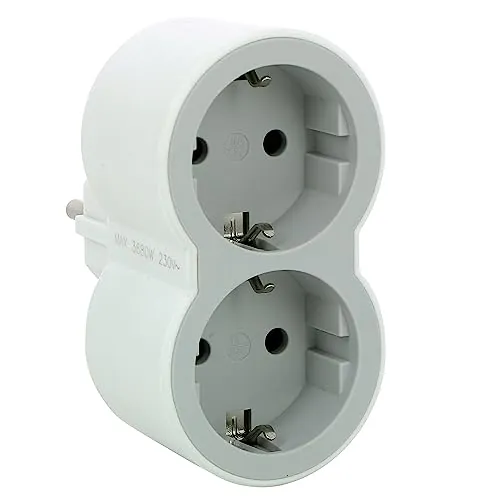 LEGRAND Adaptadores Doble 2P+T, 2 Tomas de Corriente Frontales, Ladron de enchufes. Color Blanco/Gris Claro 694516