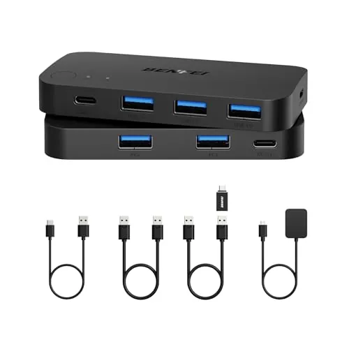 Switch USB 3.0, Switch USB 2 computadoras comparten 3 USB 3.0 y 1 USB C, con Control Remoto para Teclado, Mouse de PC y más, escáner, selector de conmutador USB KVM Compatible con Windows, Mac, Linux