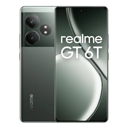 realme GT 6T 5G Teléfono Móvil 8+256 GB, Snapdragon 7, Pantalla ultrabrillante de 6000 nits, Cámara Sony de 50 MP con OIS, Gran batería de 5500 mAh, Verde, sin Adaptador,Garanzia Standard di 3 Anni