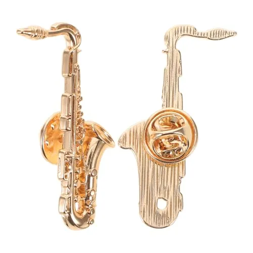 ORFOFE Broche de Saxofón de Metal 2 Piezas, Pin Musical en Miniatura para Amantes Música, Accesorio para Ropa y Mochila, Obsequio Adecuado para Conciertos y Uso Diario