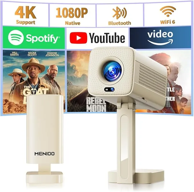 Mini Proyector 4K 1080P Full HD, 2026 Upgraded Proyector Portátil [Built-in Apps & Auto Focus] con Auto Keystone y 90° Rotable con WiFi 6 Bluetooth 5.4 con HDMI/TV Stick/USB/Laptop - Beige