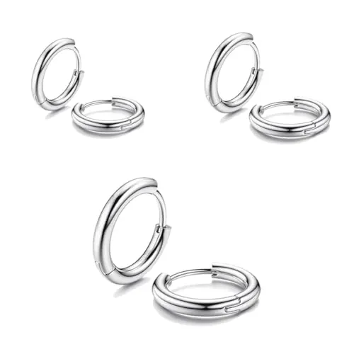 JEYORZY - Pendientes de aro de acero inoxidable, pendientes de aro para hombre, pendientes de aro de acero inoxidable, anillos de cartílago para mujer y hombre, color plateado