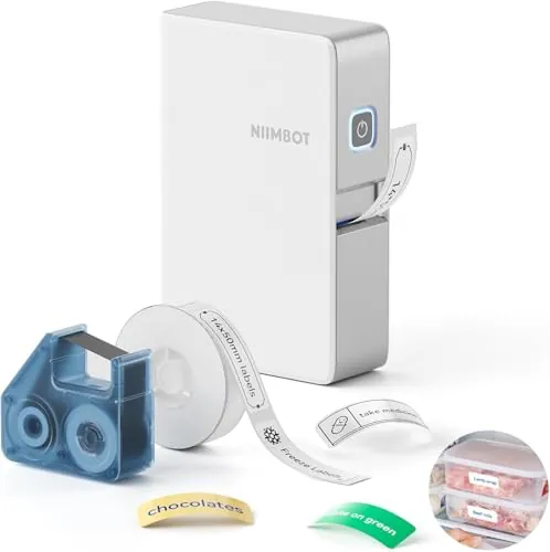 NIIMBOT N1 Impresora de Etiquetas,tecnología de Transferencia térmica | Etiqueta Permanente,etiquetadora portátil con Cartucho de Cinta Negra y Etiquetas Blancas,admite impresión Multicolor