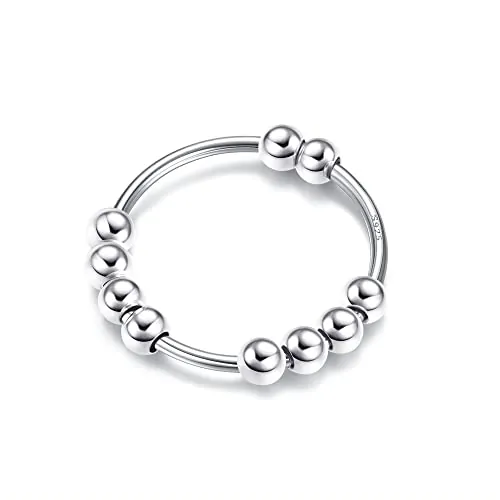 YADOCA 925 Anillos de Ansiedad de Plata Esterlina para Mujeres Niñas con Cuentas Anillos Apilables Giratorio Anti Ansiedad Anillo Spinner Fidget Ring 9