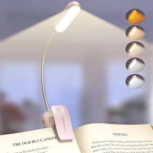 Glocusent Luz Lectura Libros Cama, Luz Libro Lectura Recargable con 20 LED, 5 Modos Oculares y Luz Ajustable, Batería de Larga Duración con indicador, Lampara Lectura Ideal para Noche (Rosa)