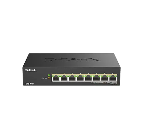D-Link DMS-108P Switch PoE No Gestionado Multi-Gigabit de 8 Puertos – 2,5GbE, 230W, 802.3af/at/BT, Sin Ventilador, Plug & Play, Carcasa Metálica, IGMP Snooping, QoS, Ethernet Eficiente