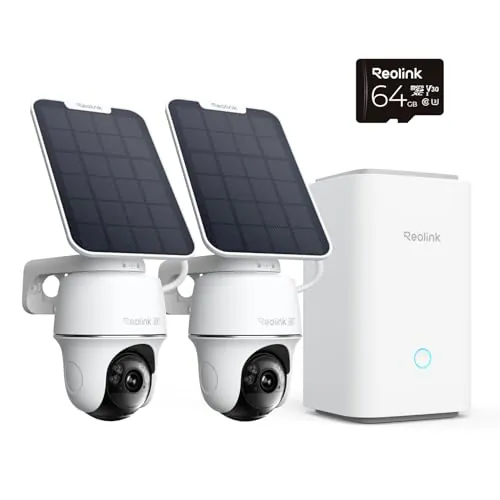 Reolink 4K 360° PT Camara Vigilancia WiFi Outdoor Solar con Seguimiento Automático, Gestión Central y Almacenamiento, Sin Cuotas Mensuales por Almacenamiento Local, Set de 2 Argus PT Ultra + SP
