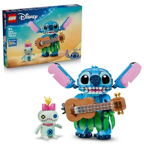 LEGO | Disney Stitch y Scrump de Juguete – 2 Figuras con Accesorios Inc. Ukelele y Peluche – Decoración para la Habitación – Regalo de Cumpleaños para Niñas y Niños de 9+ Años y Fans – 43296