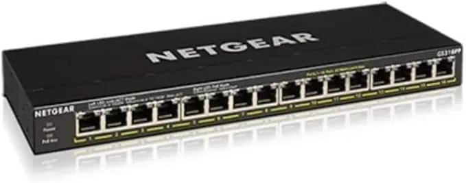 NETGEAR Switch de Red Gigabit Ethernet PoE de 16 Puertos GS316PP |no gestionado | 16x PoE+ Consumo 183W - Montaje en sobremesa o Pared