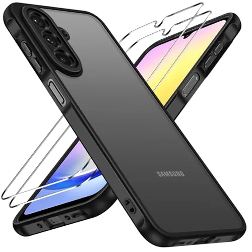 ivoler Funda Mate Negro para Samsung Galaxy A26 5G con 2 Piezas Cristal Templado, [Protección Lente Cámara] [Protección Militar] Carcasa Protectora Antigolpes Trasera Translúcida Antihuellas Case