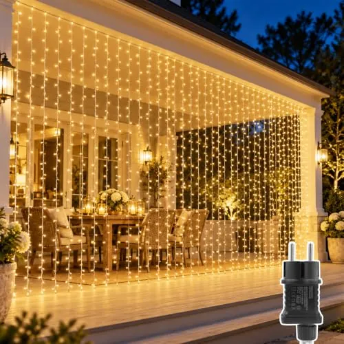 Cortina de luces 6x3m, 600 LED, cadenas de luces LED para exterior e interior con enchufe