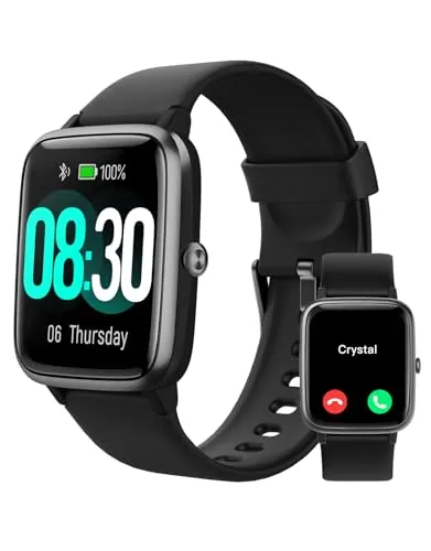 GRV Reloj Inteligente Hombre Mujer con Llamadas, Smartwatch Deportivo con Notificaciones Whatsapp, Batería Larga, Pulsómetro, SpO2, 100+ Modos Deportivos, Podómetro, IP68 para Android iOS (Negro)