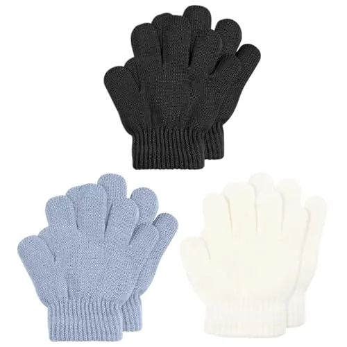 Aolso Guantes Cálidos de Invierno para Niños y Niñas, Guantes de Punto Elásticos con Dedos Completos para 2-5 Años - Tres Colores
