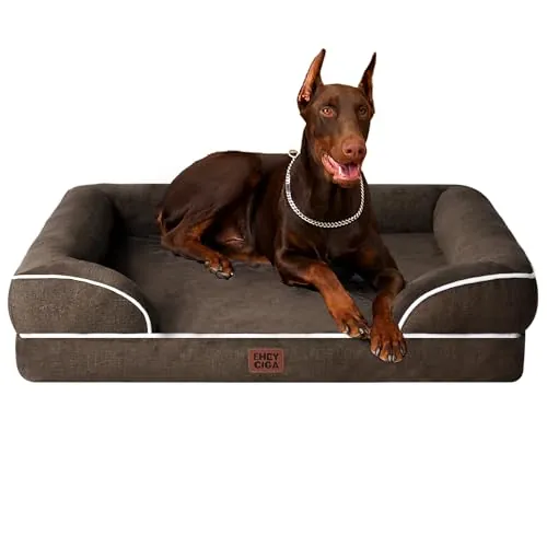 EHEYCIGA Cama Perro Extra Grande 122x89x20cm, Colchon Perro Impermeable Lavable con Espuma Viscoelástica, Sofá Perro Ortopedica Desmontable, Marrón