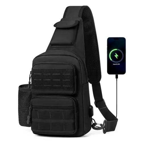 HUNTVP Bolsa Pecho Táctical Mochila de Pecho Bolsos Bandolera para Hombre Mujer Riñonera Mochila Militar Impermeable Adecuado para Correr Senderismo Ciclismo Camping (Negro)