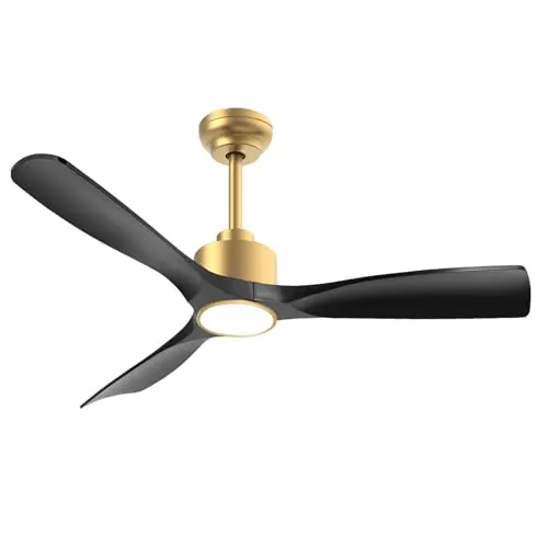 OFANTOP 132cm Ventilador de Techo Moderno con Luz y Mando a Distancia | Motor DC Silencioso, 3 Palas de Hélice Negro Oro Ventilador de Techo Inteligente para Exteriores