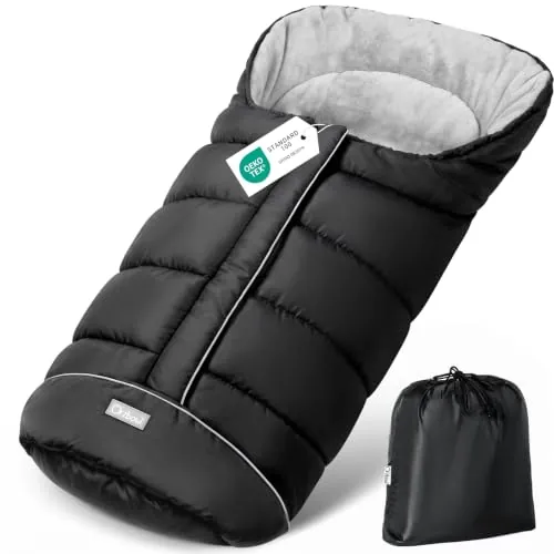 Orzbow Saco Silla Paseo Universal Invierno, Cremallera Frontal, Negro | Saco Carro Bebe Invierno con Pile Coral, Impermeable, Tira Reflectante, Partículas Antideslizantes, Lavabile in Lavatrice