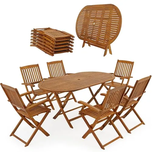 CASARIA Muebles de Jardín Madera de Acacia Plegable Set 7 Pzas 160x85x74cm
