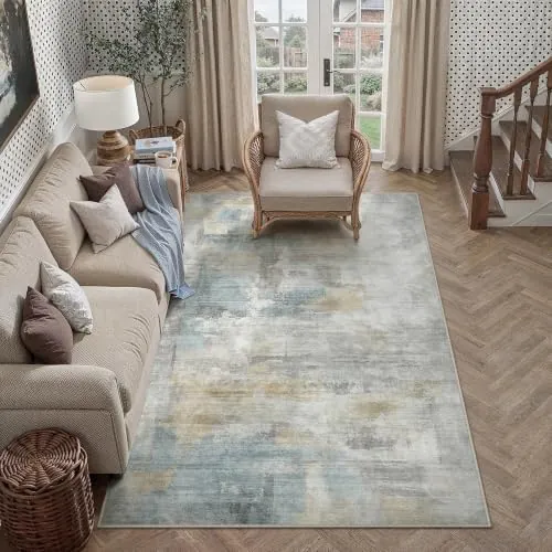 PureCozy Alfombra de salón de 160 x 230 cm, lavable, de pelo corto | Alfombras lavables modernas y abstractas de gran tamaño, alfombra antideslizante, para dormitorio, comedor