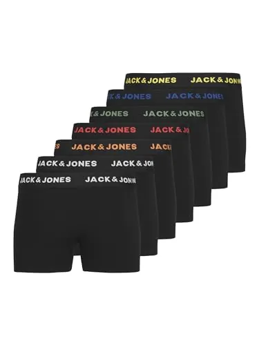 JACK & JONES Jacbasic - Pack de 7 Bóxers de Algodón Elástico para Niño - Negro/Multicolor - Talla 164