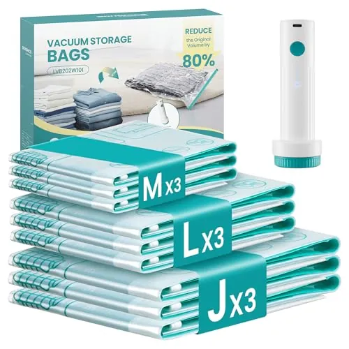 SONGMICS Bolsas de Vacío con Bomba Eléctrica Recargable, 9 Piezas