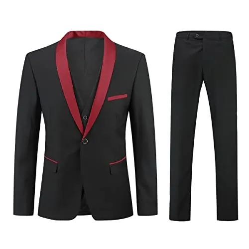 YOUTHUP Traje 3 Piezas Hombre Solapa Chal Entallado, Esmoquin, Rojo, XL | diseño sofisticado para cenas de gala
