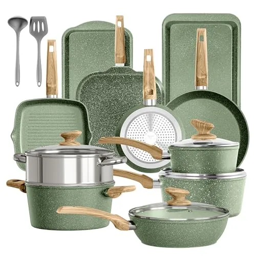 Kitchen Academy Juego de Sartenes y Ollas Antiadherentes 17 Piezas Verde