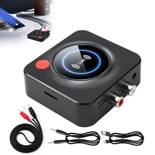 Receptor Bluetooth 5.1 HiFi, Adaptador Bluetooth de Baja Latencia con NFC/3.5mm AUX/RCA, Conexión Dual para Estéreo, Altavoces, Amplificadores, Música Inalámbrica para Altavoz Home Stereo