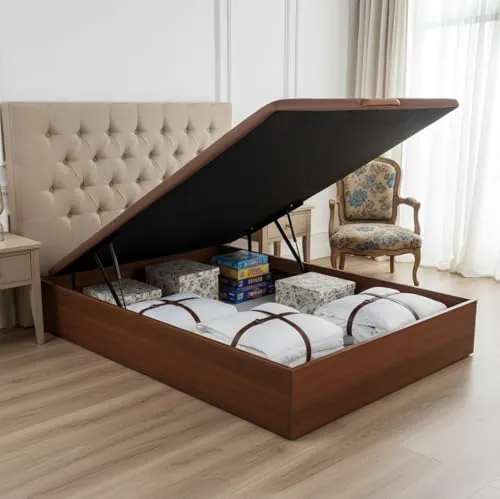 ROYAL SLEEP Canapé Abatible de Madera | 150x190 | Montaje y Retirada de Usado Incluido | Gran Capacidad | Tapa 3D Transpirable | 32 cm | Color Cerezo | Space Bed