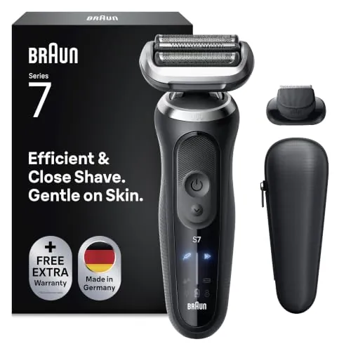 Braun Series 7 Afeitadora Eléctrica Hombre, 72-N1200SI, Negro | Máquina de Afeitar Barba Recargable, 3 Modos de Afeitado, 60 Min de Uso, Recortadora de Precisión, Estuche de Viaje