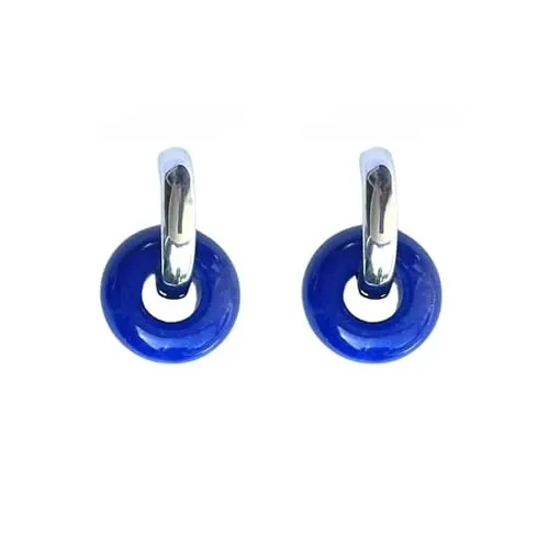 ASTER ALHELÍ - Pendientes Aros Mujer Chapados en Oro o Platino con Piedras Naturales - Pendientes Mujer Colgantes Dorados o Plateados Piedras Semipreciosas - Regalo Original (Azul (Plateado))