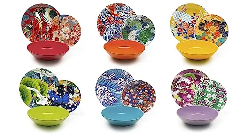 Excelsa Kimono - Vajilla de porcelana y cerámica (18 piezas), multicolor