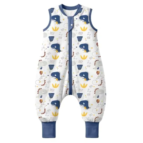 MIKAFEN Saco Dormir Bebé Otoño-Invierno 2.5 TOG Piernas Separadas 6-18m | 100% AlgodóN, Cremallera Bidireccional Segura, Piernas Separadas MóViles, Lavable A MáQuina, Dinosaurio