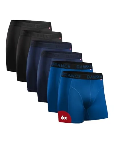 DANISH ENDURANCE Calzoncillos Boxer Deportivos, 6 Pack MC (2xNegro, 2xAzul, 2xBright Azul) M