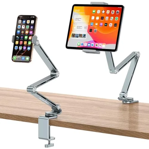 OMOTON Soporte para iPad de Aluminio con rotación 360°, 2 Abrazaderas