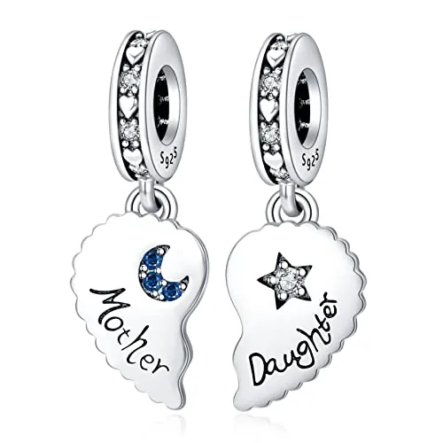 Amuefer Madre e Hija Charms para Pulseras y Collares, Colgante de Plata de Ley con Circonita Cúbica, Navidad Joyería Regalos para Mujeres Niñas