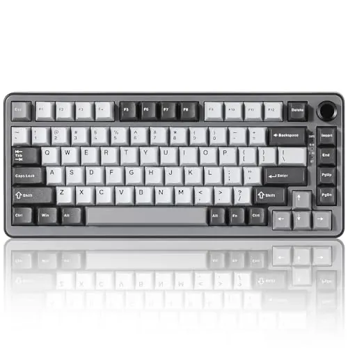 YUNZII B75 Pro Teclado Mecánico Inalámbrico,75% Teclado para Juegos Hot Swap Hot Swap Custom Teclado con Knob,Pre-lubed Switches RGB,BT/Tipo-C/2.4G Teclado (Dark Grey, Milk Switch)