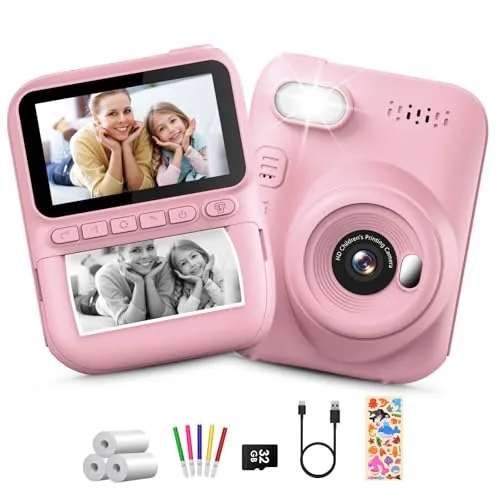 Cámara Instantánea para Niños 3.0", Cámara Infantil con Tarjeta 32GB y 3 Rollos de Papel Térmico, Cámara Digital 1080P, Juguete Regalo para Niños y Niñas de 3 a 12 Años