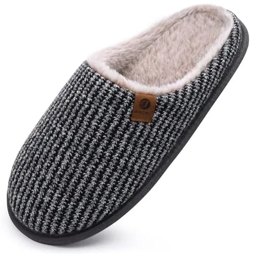 ONCAI Zapatillas de Estar en Casa Hombre Tejer Invierno Cálido Forro de Felpa Pantuflas Alta Densidad Espuma de Memoria Zapatos Con Antideslizante Suela Gris Tallas 43
