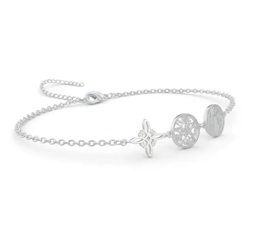 Pulsera Triple Protección con Nudo de bruja, Tetragramaton y Medalla de San Benito, Acero Inoxidable 316L, 17cm Ajustable, Cadena 1mm, Amuleto Esotérico, Dorado y Plateado (Triple Protección Plateada)