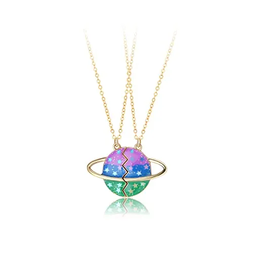 2 Piezas Adorables BFF Collares con Colgante de Planeta Colorido, Best Friends Collares Magnéticos, Collar de la Amistad para 2, Regalos de Joyería de San Valentín para Niñas Niños Amigos Familia