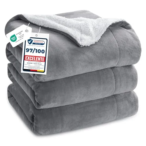 Bedsure Manta Sofá Polar Invierno - Sherpa, Gris, 220x240 cm