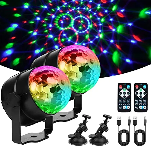 URAQT Bola de Discoteca, 2PCS 7 Colores RGB Luces Discoteca con Sonido Activado Y Control Remoto, 360 ° Rotación Bola Discoteca, 3Modos (Música/Automático/Flash) para KTV Navidad Fiesta Boda Bar